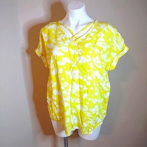 East 5th Short Sleeves Women Tunic Blouse Top | Size Large | Color Yellow White